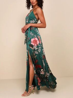 ode to love emerald green satin maxi dress Ode To Love Emerald Green Satin Maxi Dress